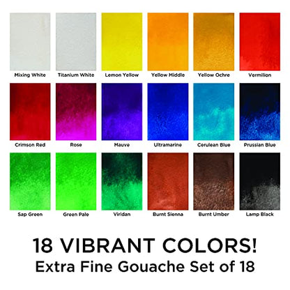 Marie's Extra Fine Gouache Set of 18 Extra Fine Gouache 12 ml Tubes - 12 Pack - size: Set of 18 - 12 ml (Pack of 12)