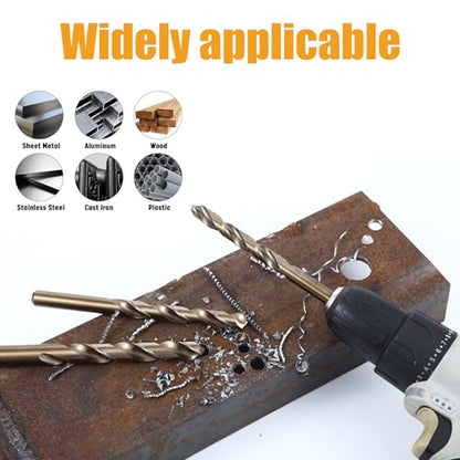 29-Piece M2 High Speed Steel Drill Bit Set, 135° Split Point & Precision Ground Tip for Metal, Alloy Steel, Wood & Plastic, Black with Indexed Round Storage Case (1/16”–1/2” by 64ths)