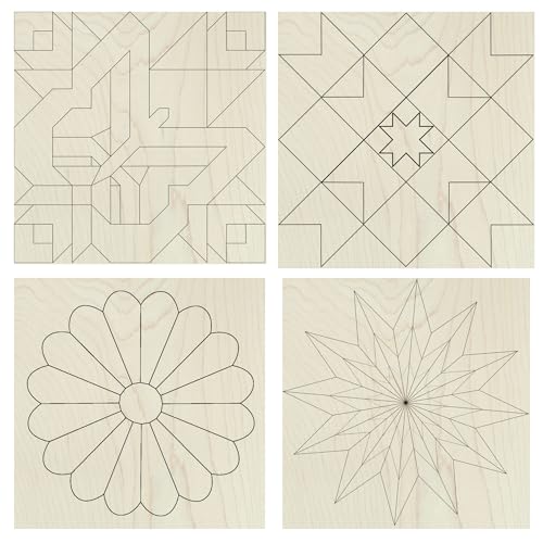 6" Barn Quilt Kit Set 4 | Butterfly, Patch Star, Dresden Flower, Starburst | Unfinished wooden quilt blocks to paint for DIY farmhouse wall art, craft parties, quilting decor, and family craft projects. - size: 6 inches (set of 4), style: Butterfly, Patch