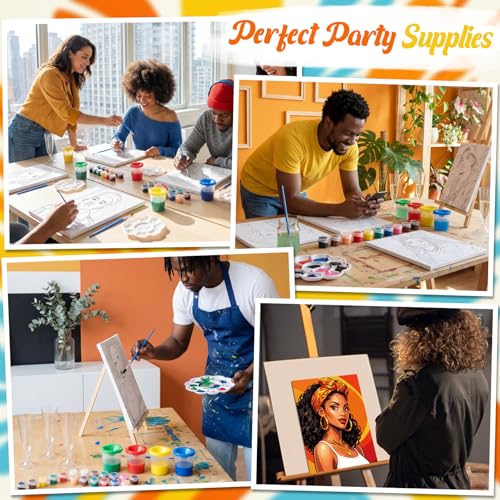 Sherr 285 Pcs 30 Sets Sip and Paint Kit for Adults, Pre Drawn Canvas Kit for Painting Acrylic Painting Favor Bulk for DIY Birthday Gifts Adult Date Night Party Suppliers(Stylish African Figures) - style: Stylish African Figures