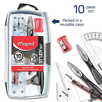 Maped Study Geometry 10 Piece Set - Advanced Student Kit - Precision Tools - Durable & Ergonomic Design - Enhances Creativity - Quality Materials