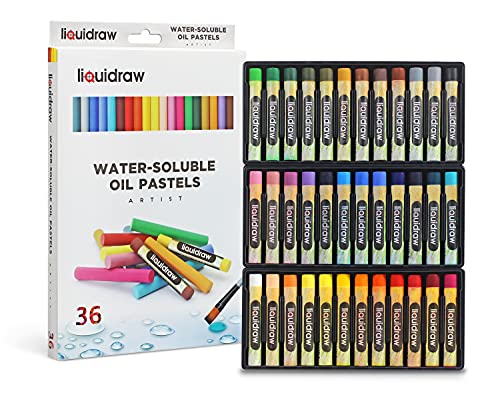 Liquidraw Soft Oil Pastels - 36 Pack | Professional Quality Watercolor | Water Soluble & Ideal for Drawing Coloring & Blending | Perfect for Artists, Students & Kids | Easy to Store in Segmented Box