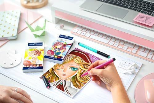 Faber-Castell Pitt Artist Pen Manga Kaoiro Drawing and Illustration Wallet - 6 India Ink Artist Markers - style: Manga Kaoiro (6 Brush Nibs)