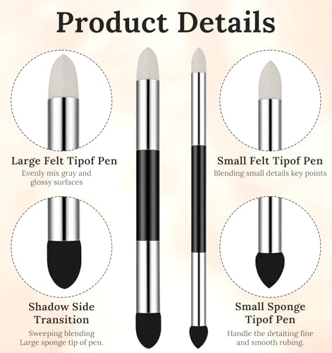 6 Pcs Oil Pastel Blending Tools, Reusable Washable Blending Stumps for Drawing Dual Tip Artist Sponge Pen Set for Sketch Shading, Smudging & Highlighting (Black & White)