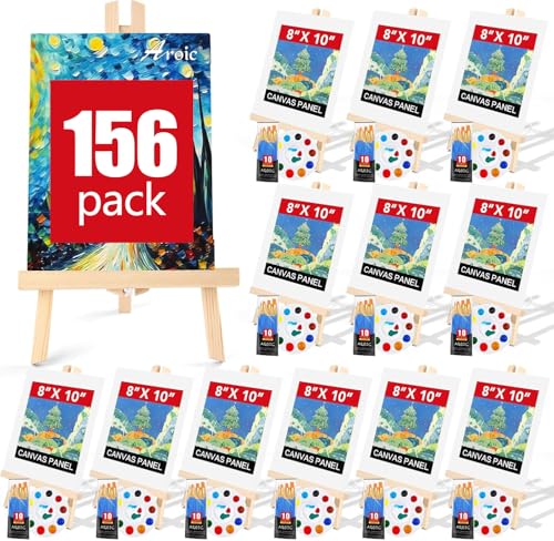 AROIC 156 PCS Professional Painting Set with Easels, 12 Wood Easels,120 Brushes with Nylon Brush Head,12 Drawing Boardart and 12 Palette, Painting Supplies kit for Adults to Painting Party. - style: 30cm-12sets