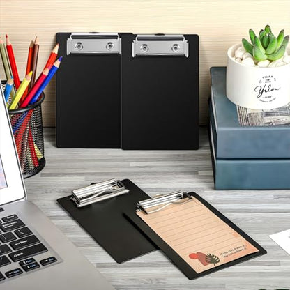 Eersida 12 Pack Mini Clipboards 4 x 6 Inch Small Pocket Plastic Memo Clipboards with Profile Clip for Small Notepads Receipts Tickets (Black)