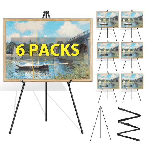 6 Pcs Thickened Easel Stand for Sign 65'' Metal Art Easels for Wedding - Portable Picture Stands for Display - Collapsible Floor Easle - Welcome Sign Stand for Artist, Painting, Decor- (Black, 6P)