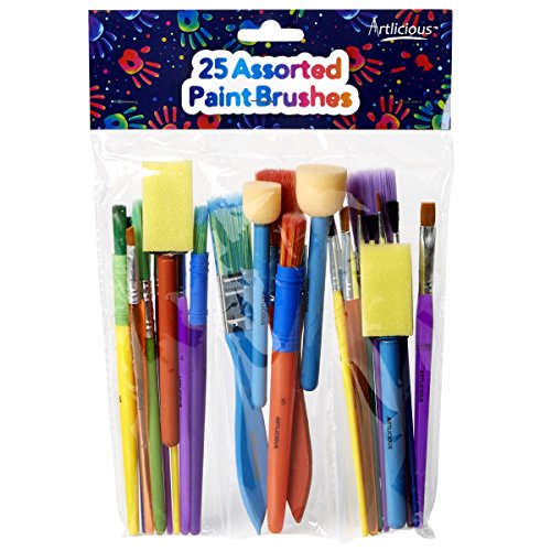 Artlicious Foam Brushes Wood Handle Brush Set - Use with Craft, Watercolor, Oil, Gouache Paints, Face Art, Miniature Detailing and Rock Painting - style: 25 Pack-2