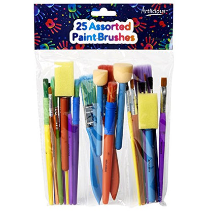 Artlicious Foam Brushes Wood Handle Brush Set - Use with Craft, Watercolor, Oil, Gouache Paints, Face Art, Miniature Detailing and Rock Painting - style: 25 Pack-2