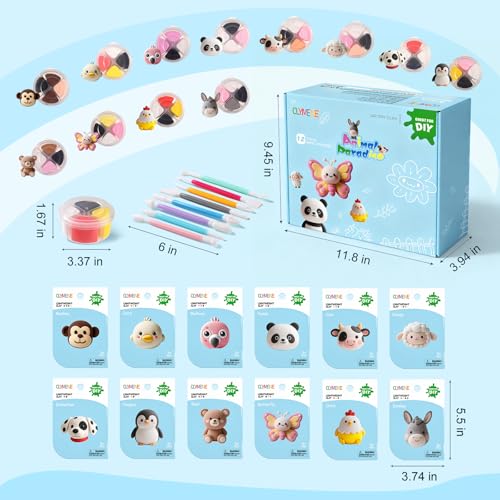 CLYMENE Air Dry Clay Kit for Kids, 12 Animals Modeling Clay with Tools & Tutorials, Arts and Crafts Creative Toys for Boys and Girls Ages 3+
