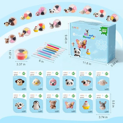 CLYMENE Air Dry Clay Kit for Kids, 12 Animals Modeling Clay with Tools & Tutorials, Arts and Crafts Creative Toys for Boys and Girls Ages 3+