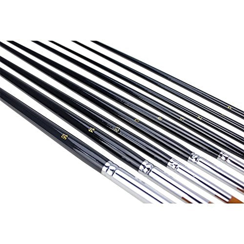 9pcs Round Pointed Tip Pony Hair Artists Filbert Paintbrushes | Watercolor, Paint Brush Set, Acrylic Oil Painting Brush, black