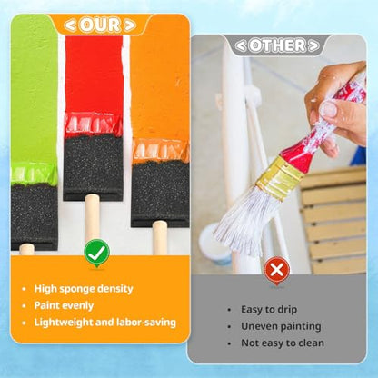 Foam Paint Brushes, 1.6 Inch, 8 Count, Sponge Paint Brush, Foam Brushes for Painting & Staining, Craft & Art Paint Sponges