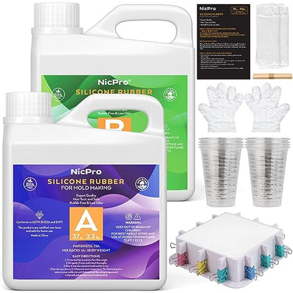 74oz Platinum Silicone Mold Making Kit with Molds Housing & Mixing Cups, 1:1 Ratio, 15A Medium Hardness, Non-Toxic Liquid Silicone Rubber for Resin, Jewelry, Craft Molds - size: 74oz