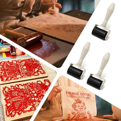 Rubber Brayer Roller Kit, Rubber Rollers for Printmaking Wallpaper Ink Stamping Gluing Oil Painting Plastic Relief Crafting Art DIY (6 Rollers)