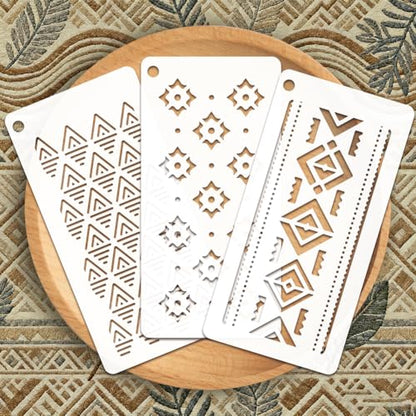 12 Sheets Boho Style Stencils for Painting, 12 Styles Heart Wave Dot Fan Geometric Pattern Drawing Templates Plastic Art Templates for Painting on Wall Wood Home Decor - style: Boho Style
