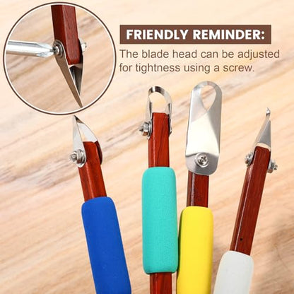 Lanties 4 Pcs Pottery Carving Tool Set Sculpture Scraper Craft Modelling Tools Red Pear Wood Texture Handle with Stainless Steel Blade for Clay Carving, Ceramic Sculpting, Graffito (Classic Color) - color: Classic Color