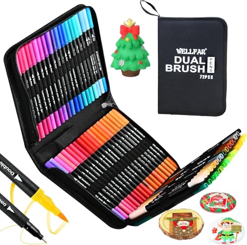 WELLFAR 72 Colors Adult Coloring Book Markers No Bleed – Dual Fine & Brush Tip Art Markers for Teens, Gel Acrylic Paint Pens for Drawing, Painting, Journaling, Calligraphy, Sketching, No Bleeding - color: 72 Colors