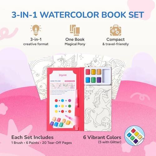 JoyCat Pocket Paint with Water Coloring Books for Kids, Art & Craft Activity Toy Set, Creative Travel & Home Painting Kit, Gifts for Girls & Boys Ages 3-8 (Magical Pony) - style: 1 Pack - Magical Pony