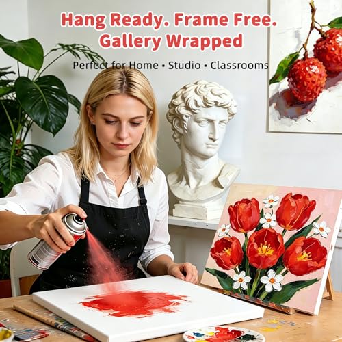 Stretched Canvas Cotton Linen for Oil & Heavy Acrylics 4-Pack 12x16 | 400gsm cotton linen, triple gesso, gallery wrap deep frame, Warp-Resistant, professional quality