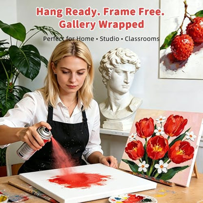 Stretched Canvas Cotton Linen for Oil & Heavy Acrylics 4-Pack 12x16 | 400gsm cotton linen, triple gesso, gallery wrap deep frame, Warp-Resistant, professional quality