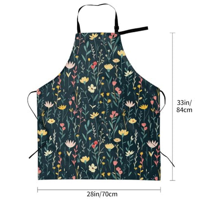 Cream Pastel Wildflower Art Waterproof Apron with Pockets | Garden Aprons for Men Women Adjustable Bib Apron for Cooking Kitchen Baking BBQ Painting Housework Oil Resistant - color: Effulgent Petal Tapestry