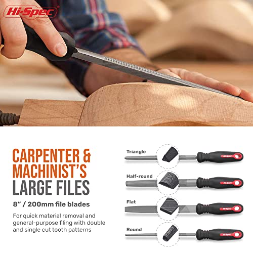 Hi-Spec 18 Piece Metal Hand & Needle Files Tool Set Kit. Large & Small Mini T12 Carbon Steel Diamond Flat, Half, Round, Triangle Files for DIY, Wood and Crafts. Complete In a Zipper Case with Brushes - size: 18 pieces