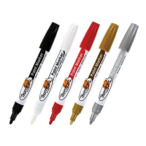 Thornton's Art Supply Premium Oil-Based Paint Markers Pen Set of 5 Metallics Assorted for Craft Write on Multi Surface Glass Metal Stone Ceramics Wood Rubber Plastic Safe for Kids Medium Point