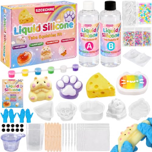 Taba Squishy Kit 18OZ Rubber Kit with Guided, No Odor and Faster Fully Cures, FuFu Squishy Kit with Mold Flocking Powder Stress Relief Entertainment