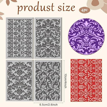 4 Pcs Retro Victorian Textures Pattern Polymer Clay Texture Sheet Ornamental Rubber Clay Texture Mat for Polymer Clays Making Earrings Jewelry DIY Crafts, 4 × 2.5 Inch - style: Retro Victorian