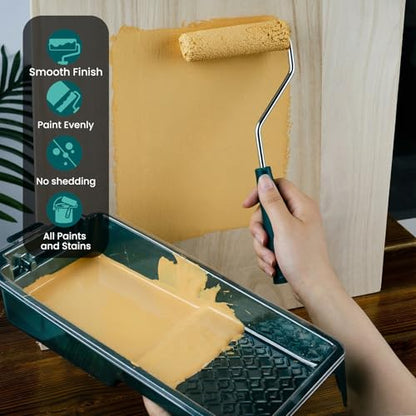 Paint Roller Kit, 17 Pack, 4 Inch Paint Roller, Small Paint Roller with Tray Liners, Paint Brushes for Walls, Microfiber Roller Covers, Mini Paint Kit for Painting Doors, Cabinets and Home - color: 4" paint roller kits, paint brush