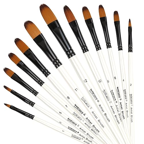 12 PCS Filbert Paint Brushes Set, Artist Brush for Acrylic Oil Watercolor Gouache Artist Professional Painting Kits with Synthetic Nylon Tips White - color: Filbert White