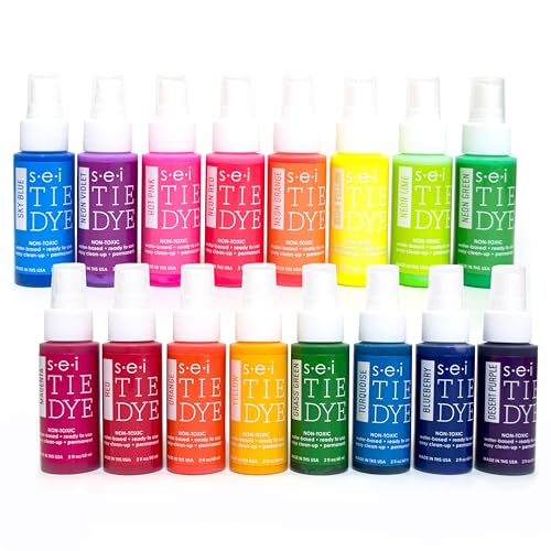 SEI 16 Pack Classic & Neon Tie Dye Spray Kit, Tye Dye Kits for Large Groups, Pre-Mixed Water Based Fabric Dye, Spray Bottle Included, Spray Paint for Clothes - color: Classic & Neon 16 Pack
