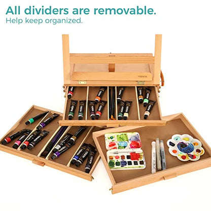 VISWIN Large Tabletop Easel with 3 Storage Drawers, Adjustable Beech Wood Table Top Easel for Painting, Portable Sketch Box for Art Supplies, Desktop Travel Art Easel for Adults, Artists, Students - size: With 3 drawers