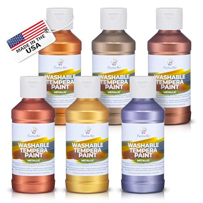 Metallic Washable Tempera Paint – 6 Shimmer Colors, 4 fl oz Bottles, Non-Toxic Kid-Safe School & Craft Paint, Easy Cleanup, Classroom Art Supplies, Made in USA - color: Metallic
