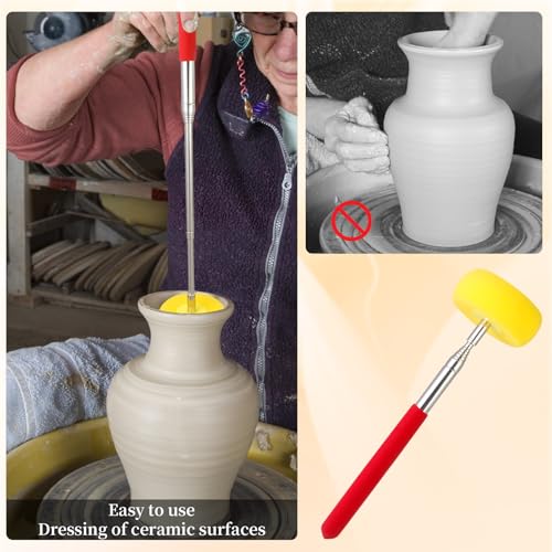 Telescoping Pottery Sponge Ceramic Shaping Tool with 1 Replacement Sponges, Ideal for Easy Cleaning and Removing Excess Water from Tall or Wide Pottery, Extends to 39 Inches Long