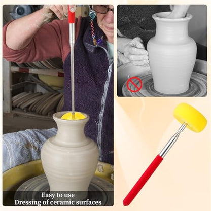 Telescoping Pottery Sponge Ceramic Shaping Tool with 1 Replacement Sponges, Ideal for Easy Cleaning and Removing Excess Water from Tall or Wide Pottery, Extends to 39 Inches Long