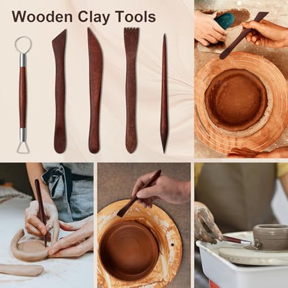 Amrules Clay Tools Kit, 31 PCS Red Pottery Tools, Practical Polymer Clay Sculpting Tools Kit, Air Dry Clay Tools Set for Adults, Pottery Craft, Dotting, Carving, Drawing, Molding, Modeling, Shaping - color: Red-31Pcs
