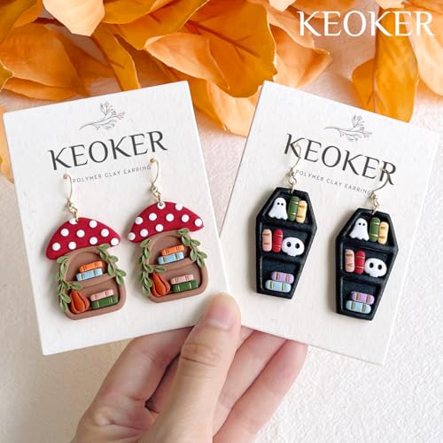 KEOKER Fall and Halloween Polymer Clay Cutters - 11 Shapes for Jewelry and Earrings, Mini Bookshelf Cutter