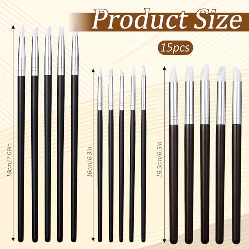 15 Pcs Silicone Sculpting Tools, Flexible Clay Carving Tools Pottery Tool 5 Shapes Head Silicone Paint Brushes Rubber Tip for Handicraft Pottery Artwork Shaping Carving DIY Nail
