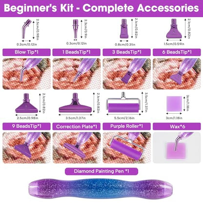 Ergonomic Diamond Painting Art Pen Accessories Kits with 6 Metal Tips, 6 Painting Glue Clay, Roller,Multi Placer Tips for DIY Crafts - style: XKZ