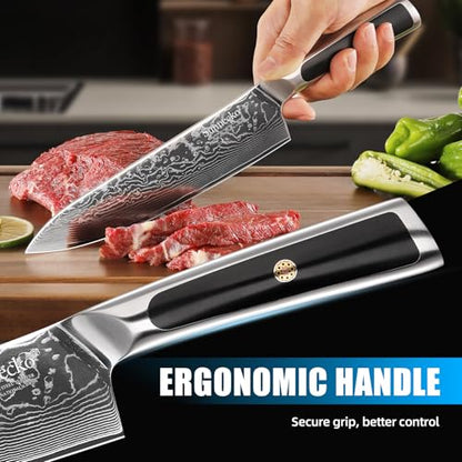 Sunnecko Kitchen Knife Set of 3, Chef Knife Set Damascus Steel Knives Set for Kitchen Sharp VG10 Corn, Full Tang with Gift Box - size: Set of 3-8 Inch