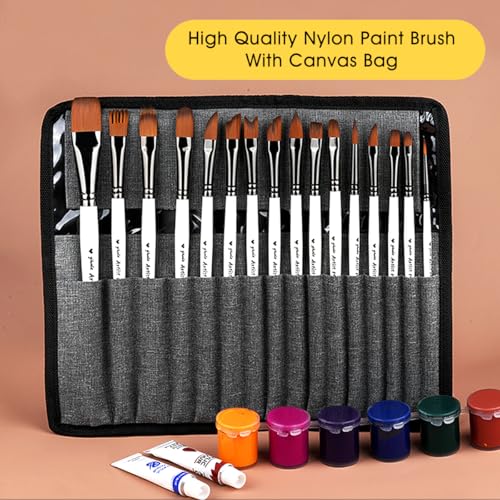 Paint Brushes Set of 16 Pieces YIHUALE Wooden Handles Brushes with Canvas Brush Case, Professional for Oil, Acrylic and Watercolor Painting