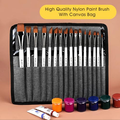 Paint Brushes Set of 16 Pieces YIHUALE Wooden Handles Brushes with Canvas Brush Case, Professional for Oil, Acrylic and Watercolor Painting