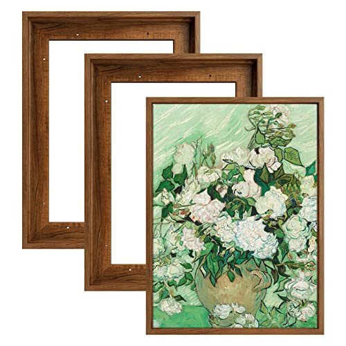 Floating Frame for 5x7 Inch Canvas Painting with 0.6-0.8” Deep, 3 Pack Floater Frame for Canvas Prints, Art frame for Wall Prints Diamond Painting Paint by Numbers (Dark Brown) - color: Brown, size: 5x7"