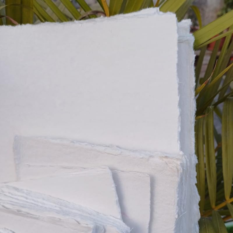 A6-400 GSM / 25 Sheets - Rough/Textured Drawing/Sketching Paper 4x6 inches - Handmade/Deckle Edge Paper Made from Virgin Egyptian Cotton - Off-White by Deckle Papers - size: 4x6"
