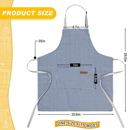 Handepo 4 Pcs Kitchen Aprons with Pockets Adjustable Waterproof Cotton Aprons Striped Apron for Women Men Chef Gift for Dad - color: Black, Pink, Gray, Blue