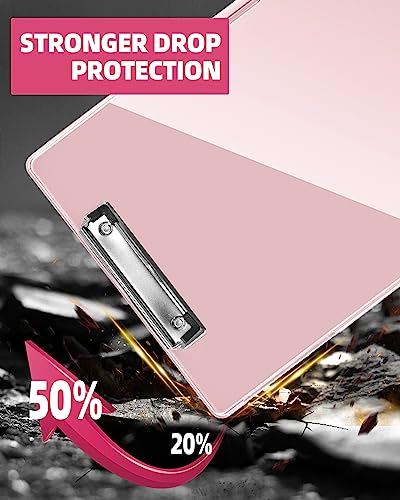 Clearview Clipboard with 2 Storage, Dry Erase 8.5x11 Heavy Duty ClipBoards - High Capacity Coaches Clip Board with Pen Holder - Side Opening Plastic Nursing Clip Case (Pale Pink) - color: Pale Pink