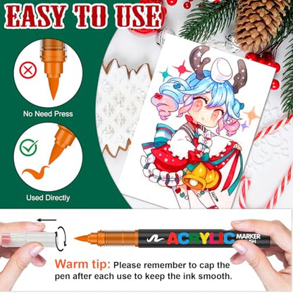 Amamao Acrylic Paint Markers, Soft Brush Tip Pens and Markers, Acrylic Paint Pens for Wood, Stone, Canvas, Glass, Fabric, Egg, Rock Painting and DIY Crafts Art Supplies (60) - style: 60 BOX