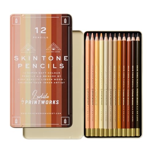 PrintWorks Skin Tone Colored Pencils Set, 12 Count - Soft Core for Smooth Blending - Assorted Shades for Portraits, Figure Drawing & Coloring